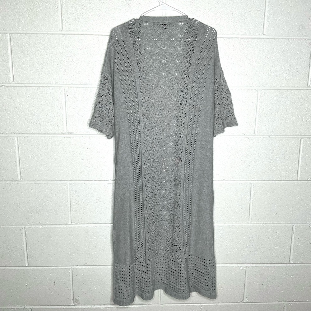 < Roaman’s Plus Size Open Knit Gray Cardigan > - Picture 4 of 4
